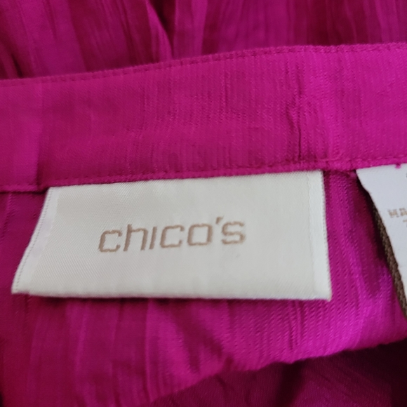 Chicos Bright Pink Pin tucked Beaded top Size 3 elbow 3/4 button cuff Sleeves - Picture 7 of 10